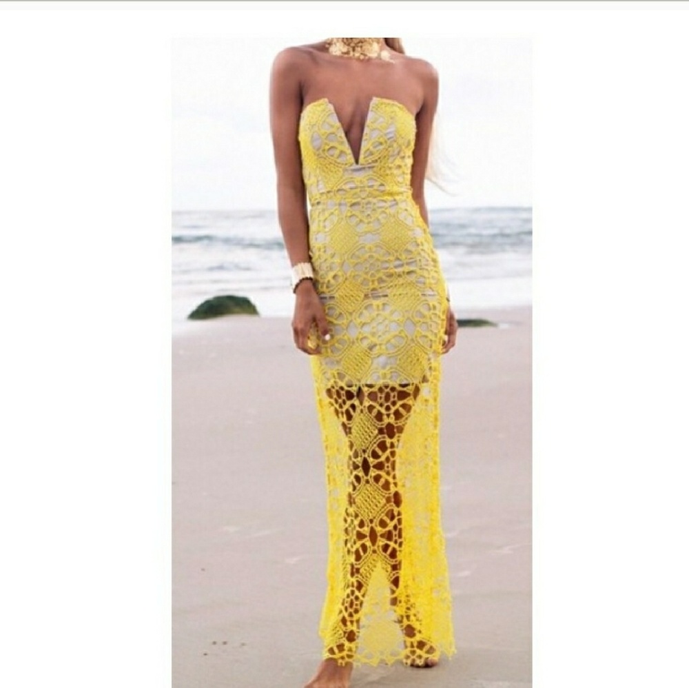 Yellow crochet dress